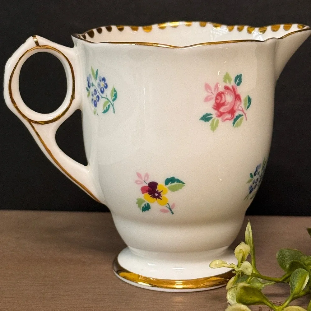 Vintage Royal Stafford Rose Pansy Forget Me Not Bone China Creamer & Sugar set